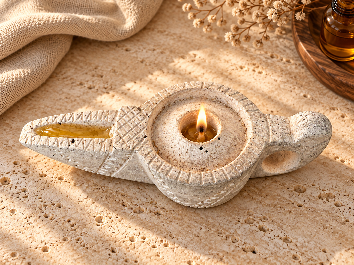 Bruciaolio in pietra con Decori Geometrici - immagine 2