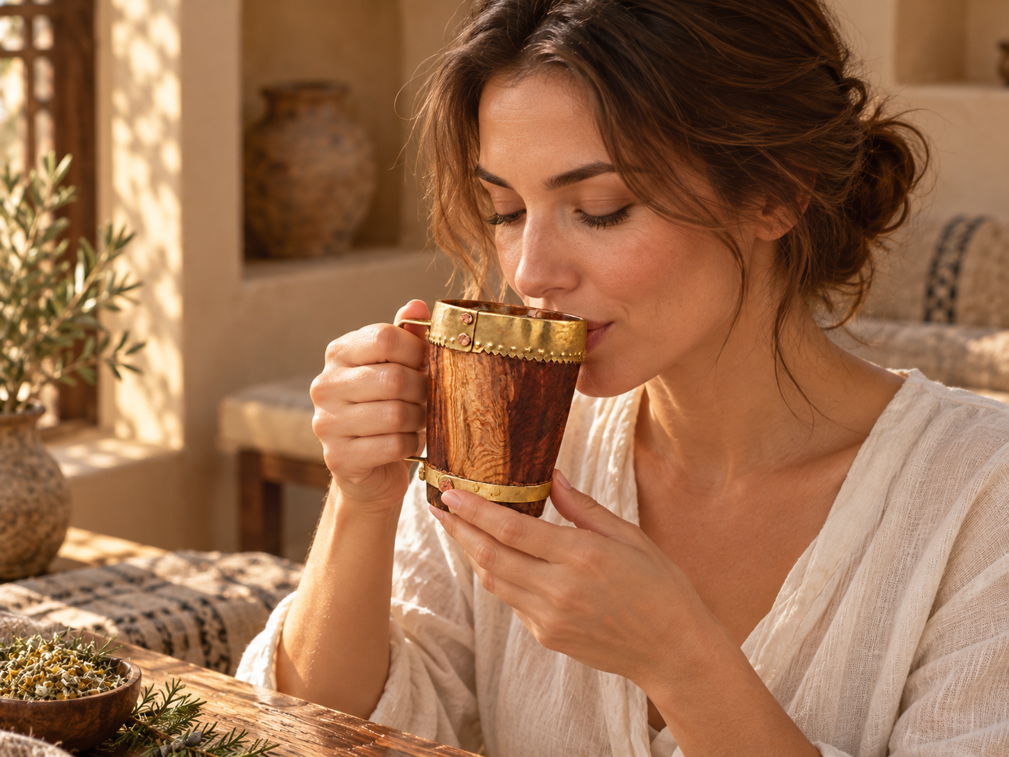 Tazza Artigianale in Legno di Ginepro e Rame - immagine 2